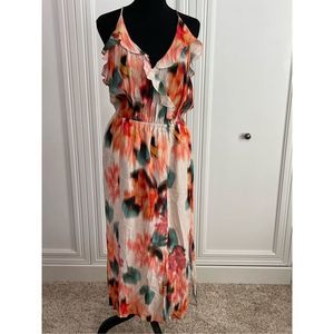 ABS Allen Schwartz Women's Multi-Color Tie Dye Ruffles Sleeveless Maxi Dress Siz